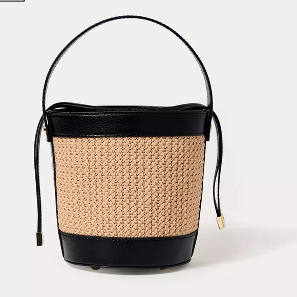 NWT Lilly Pulitzer Malia Raffia Bucket
Bag Elegant Black and Tan Bucket Bag - Picture 2 of 6